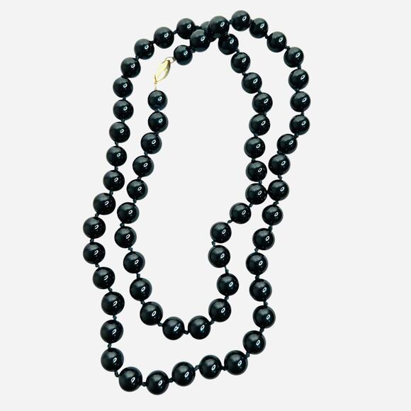 Vintage Jet Glass Beaded Necklace - Picture 3 of 3